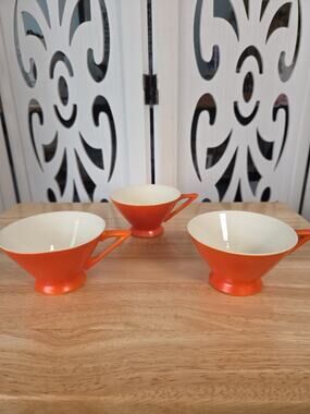 Vintage Salem Streamline Orange Set of 3 Coffee Tea Cups Art Deco MCM USA